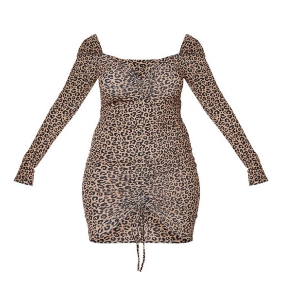 PRETTYLITTLETHING Leopard Ruched Front Bodycon - Picture 4 of 4
